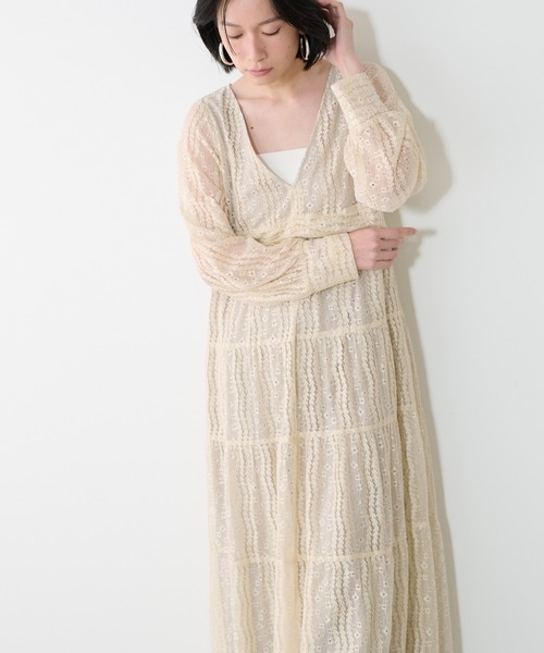 LARUTA(ラルータ)の「【LARUTA】レース切替ロングワンピース(ワンピース・レディース・ブラック/アイボリー・MEDIUM/LARGE)」の6枚目の写真
