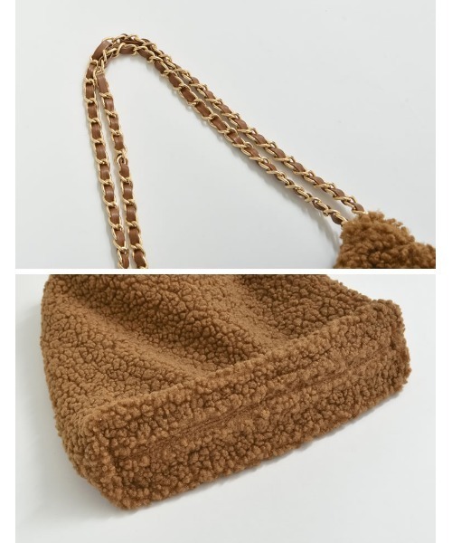 Re:EDIT（リエディ）の「[2点セット]ミニポーチ付テディボアチェーンストラップバッグ（ハンドバッグ・レディース・キャメル/ブラック/ベージュ・FREE）」の4枚目の写真