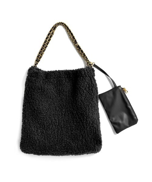 Re:EDIT（リエディ）の「[2点セット]ミニポーチ付テディボアチェーンストラップバッグ（ハンドバッグ・レディース・キャメル/ブラック/ベージュ・FREE）」の8枚目の写真