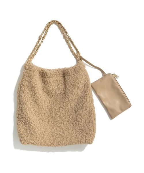 Re:EDIT（リエディ）の「[2点セット]ミニポーチ付テディボアチェーンストラップバッグ（ハンドバッグ・レディース・キャメル/ブラック/ベージュ・FREE）」の9枚目の写真