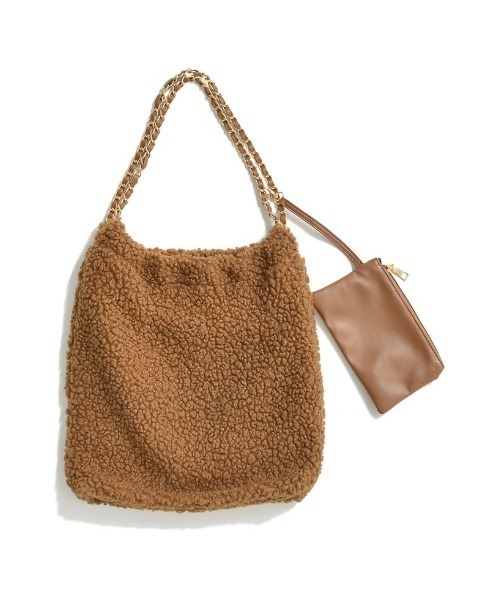 Re:EDIT（リエディ）の「[2点セット]ミニポーチ付テディボアチェーンストラップバッグ（ハンドバッグ・レディース・キャメル/ブラック/ベージュ・FREE）」の10枚目の写真