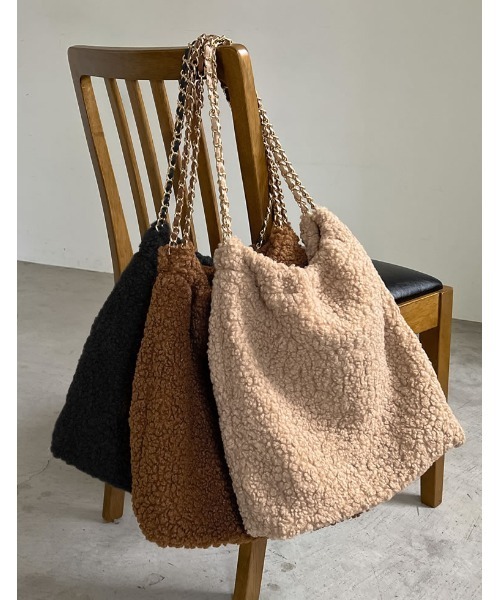 Re:EDIT（リエディ）の「[2点セット]ミニポーチ付テディボアチェーンストラップバッグ（ハンドバッグ・レディース・キャメル/ブラック/ベージュ・FREE）」の11枚目の写真