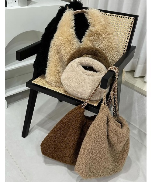 Re:EDIT（リエディ）の「[2点セット]ミニポーチ付テディボアチェーンストラップバッグ（ハンドバッグ・レディース・キャメル/ブラック/ベージュ・FREE）」の18枚目の写真