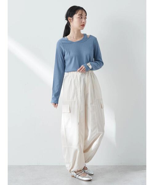 earth music&ecology（アースミュージックアンドエコロジー）の「レイヤード風リブプルオーバー（Tシャツ/カットソー・レディース・ピンクベージュ/ブラック/アイボリー/ブルー・M/S）」の6枚目の写真