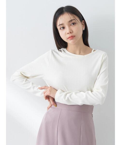 earth music&ecology（アースミュージックアンドエコロジー）の「レイヤード風リブプルオーバー（Tシャツ/カットソー・レディース・ピンクベージュ/ブラック/アイボリー/ブルー・M/S）」の9枚目の写真