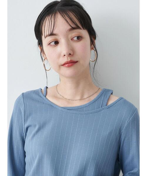 earth music&ecology（アースミュージックアンドエコロジー）の「レイヤード風リブプルオーバー（Tシャツ/カットソー・レディース・ピンクベージュ/ブラック/アイボリー/ブルー・M/S）」の17枚目の写真