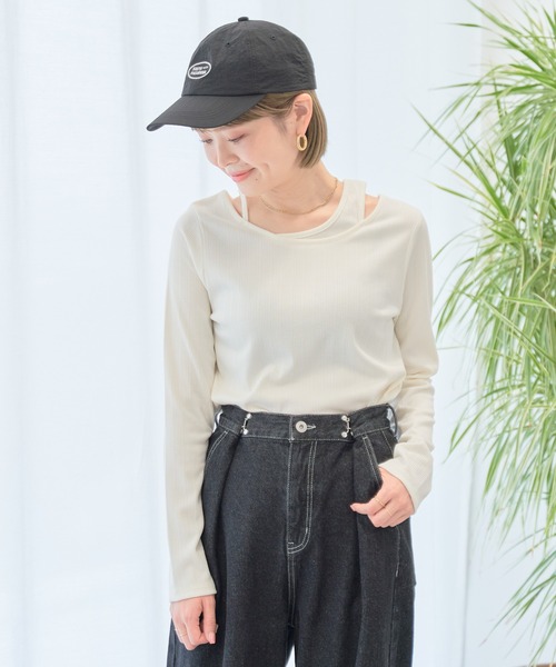 earth music&ecology（アースミュージックアンドエコロジー）の「レイヤード風リブプルオーバー（Tシャツ/カットソー・レディース・ピンクベージュ/ブラック/アイボリー/ブルー・M/S）」の2枚目の写真