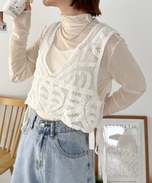 CLEA | コットンクロシェレースアップレイヤードベスト(ベスト)