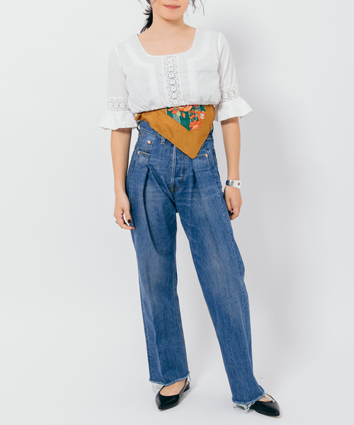 誕生日プレゼント Bonum（ボナム）の「フロントタックワイドパンツ（デニムパンツ パンツ