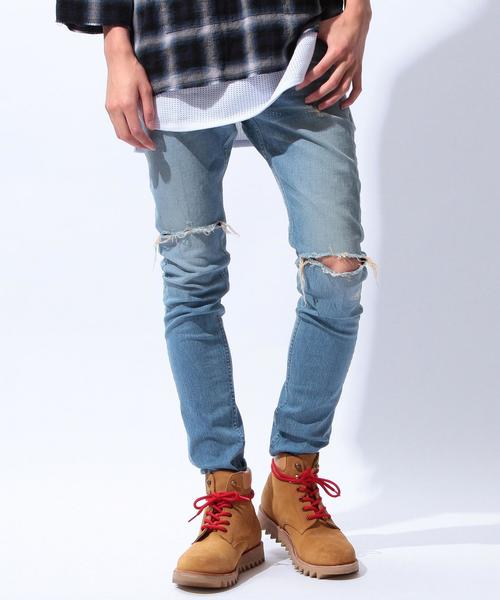MONKEY TIME（モンキータイム）の「＜monkey time＞∴ クラッシュデニムスキニーパンツ◆（デニムパンツ・メンズ・ライトブルー・X-LARGE/LARGE/MEDIUM/SMALL）」の12枚目の写真