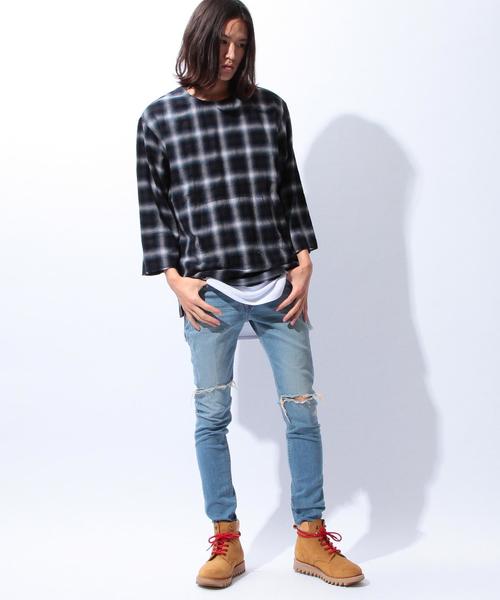 MONKEY TIME（モンキータイム）の「＜monkey time＞∴ クラッシュデニムスキニーパンツ◆（デニムパンツ・メンズ・ライトブルー・X-LARGE/LARGE/MEDIUM/SMALL）」の6枚目の写真