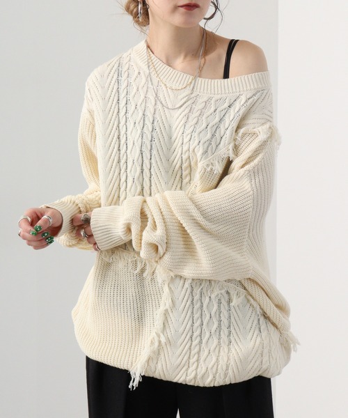 RE730（アールイーセブンサーティー）の「Wide fringe knit sweater