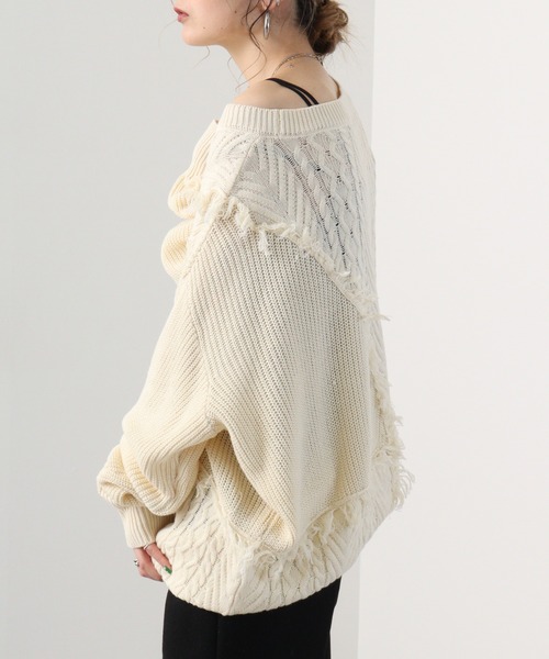 RE730（アールイーセブンサーティー）の「Wide fringe knit sweater