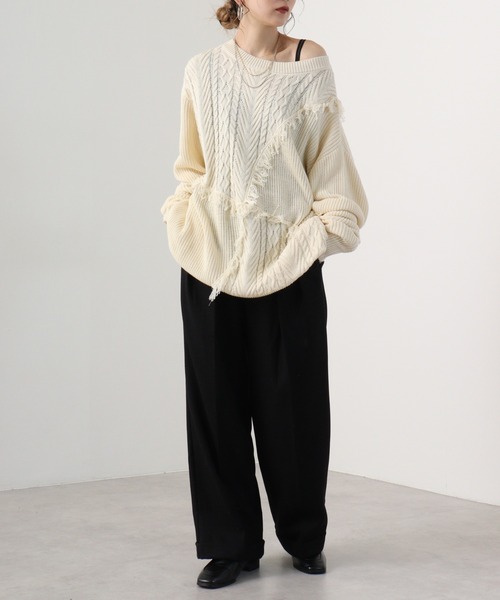 RE730(アールイーセブンサーティー)の「Wide fringe knit sweater / フリンジニットセーター(ニット/セーター・メンズ・アイボリー/ブラック/ターコイズブルー・M/L)」の8枚目の写真