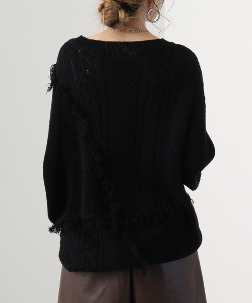 RE730(アールイーセブンサーティー)の「Wide fringe knit sweater / フリンジニットセーター(ニット/セーター・メンズ・アイボリー/ブラック/ターコイズブルー・M/L)」の10枚目の写真