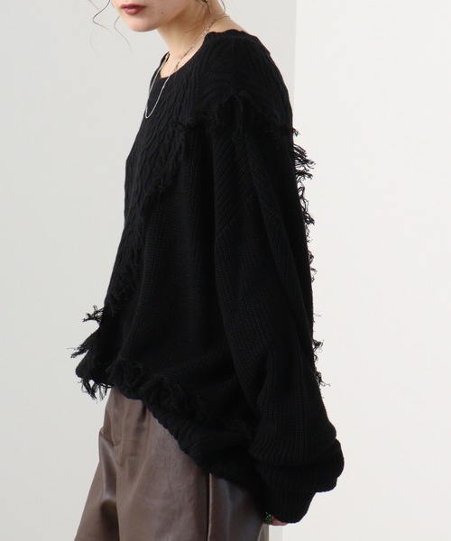 RE730(アールイーセブンサーティー)の「Wide fringe knit sweater / フリンジニットセーター(ニット/セーター・メンズ・アイボリー/ブラック/ターコイズブルー・M/L)」の11枚目の写真