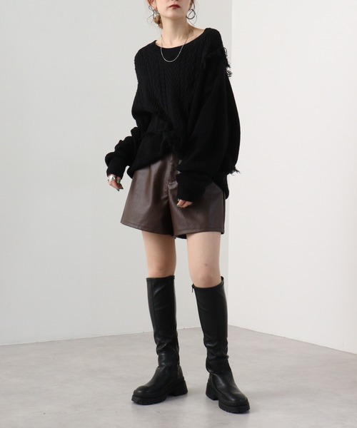 RE730(アールイーセブンサーティー)の「Wide fringe knit sweater / フリンジニットセーター(ニット/セーター・メンズ・アイボリー/ブラック/ターコイズブルー・M/L)」の12枚目の写真