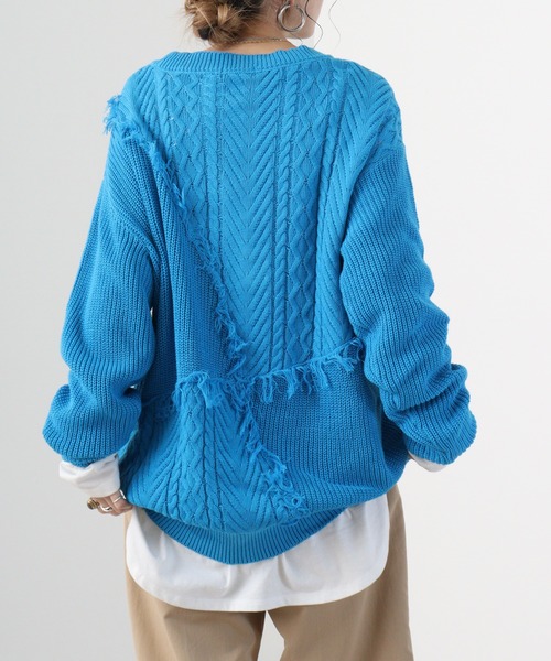 RE730(アールイーセブンサーティー)の「Wide fringe knit sweater / フリンジニットセーター(ニット/セーター・メンズ・アイボリー/ブラック/ターコイズブルー・M/L)」の15枚目の写真