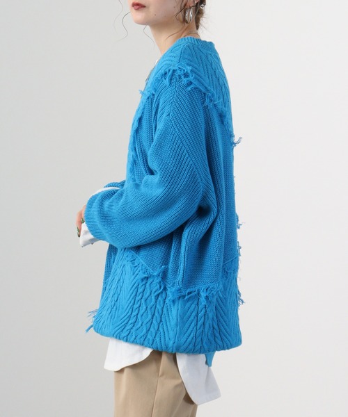 RE730(アールイーセブンサーティー)の「Wide fringe knit sweater / フリンジニットセーター(ニット/セーター・メンズ・アイボリー/ブラック/ターコイズブルー・M/L)」の16枚目の写真