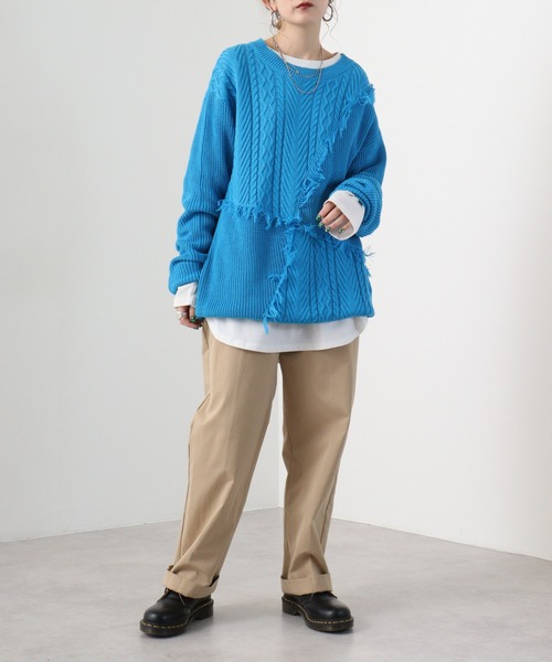 RE730(アールイーセブンサーティー)の「Wide fringe knit sweater / フリンジニットセーター(ニット/セーター・メンズ・アイボリー/ブラック/ターコイズブルー・M/L)」の17枚目の写真