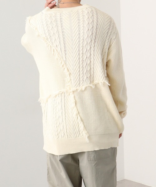 RE730(アールイーセブンサーティー)の「Wide fringe knit sweater / フリンジニットセーター(ニット/セーター・メンズ・アイボリー/ブラック/ターコイズブルー・M/L)」の20枚目の写真