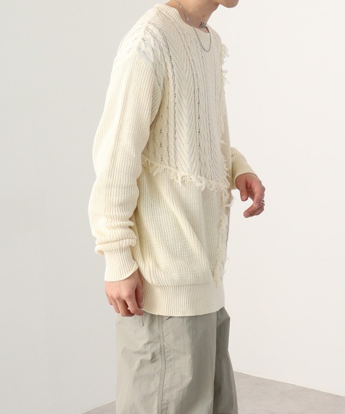 RE730(アールイーセブンサーティー)の「Wide fringe knit sweater / フリンジニットセーター(ニット/セーター・メンズ・アイボリー/ブラック/ターコイズブルー・M/L)」の21枚目の写真
