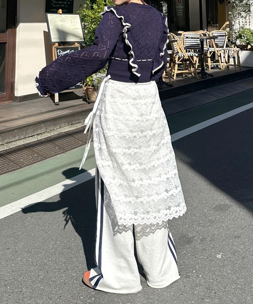 Alley by w closet（アリーバイダブルクローゼット）の「【Alley】ハート柄透かし配色フリルカーデ（カーディガン/ボレロ・レディース・オフホワイト/ネイビー/ピンク・FREE）」の19枚目の写真