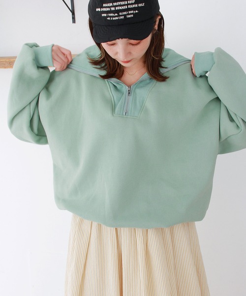 Crisp（クリスプ）の「【ZOZO限定】裏起毛ハーフジップスウェット（スウェット・レディース・グレー/ブルー/グリーン・FREE）」の3枚目の写真