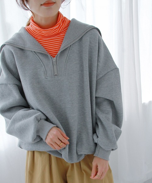 Crisp（クリスプ）の「【ZOZO限定】裏起毛ハーフジップスウェット（スウェット・レディース・グレー/ブルー/グリーン・FREE）」の10枚目の写真