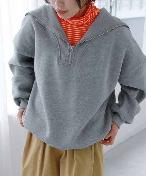 Crisp（クリスプ）の「【ZOZO限定】裏起毛ハーフジップスウェット（スウェット・レディース・グレー/ブルー/グリーン・FREE）」の4枚目の写真