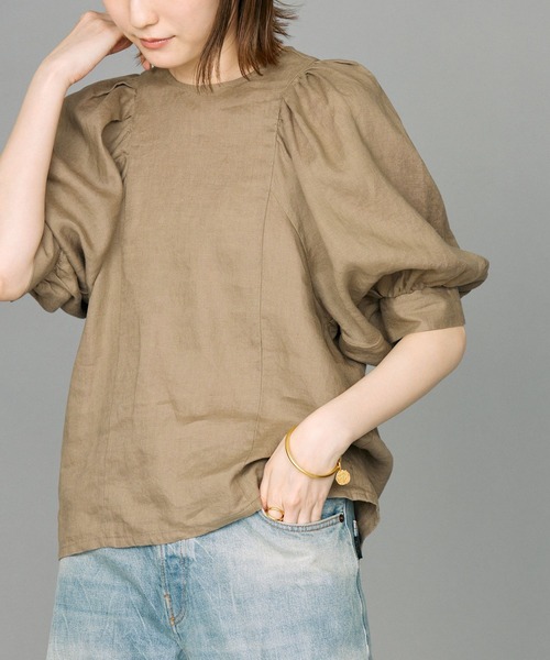 BABYLONE(バビロン)の「リネンギャザーブラウス(シャツ/ブラウス・レディース・ブラック/グレイッシュベージュ/オフホワイト・フリー)」の9枚目の写真