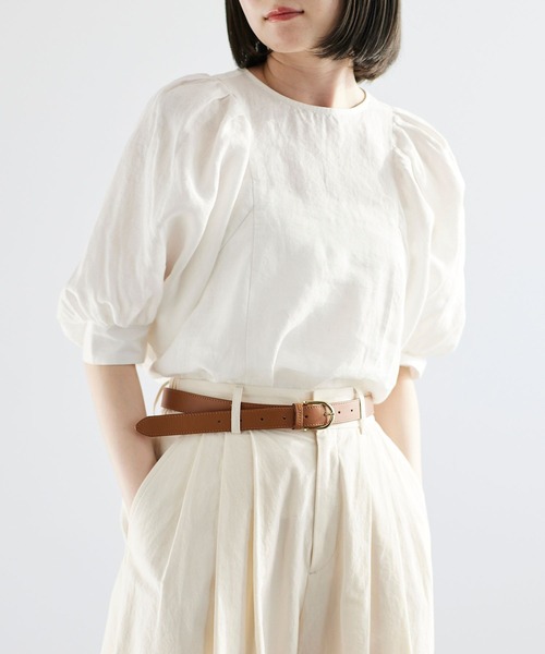 BABYLONE(バビロン)の「リネンギャザーブラウス(シャツ/ブラウス・レディース・ブラック/グレイッシュベージュ/オフホワイト・フリー)」の4枚目の写真