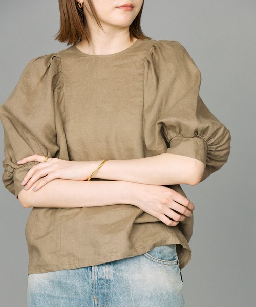 BABYLONE(バビロン)の「リネンギャザーブラウス(シャツ/ブラウス・レディース・ブラック/グレイッシュベージュ/オフホワイト・フリー)」の8枚目の写真