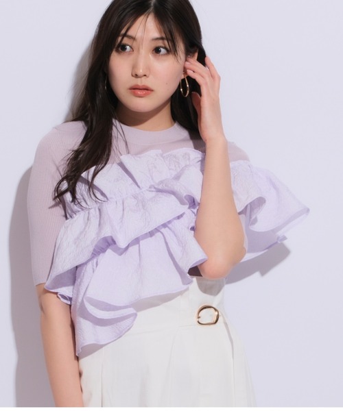 Mystrada(マイストラーダ)の「5分袖アシメフリルニット(ニット/セーター・レディース・オフホワイト/ブラック/ホワイト系その他/ライトパープル・38)」の4枚目の写真