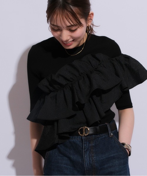 Mystrada(マイストラーダ)の「5分袖アシメフリルニット(ニット/セーター・レディース・オフホワイト/ブラック/ホワイト系その他/ライトパープル・38)」の17枚目の写真