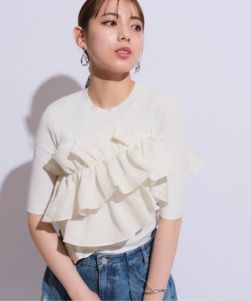 Mystrada(マイストラーダ)の「5分袖アシメフリルニット(ニット/セーター・レディース・オフホワイト/ブラック/ホワイト系その他/ライトパープル・38)」の11枚目の写真