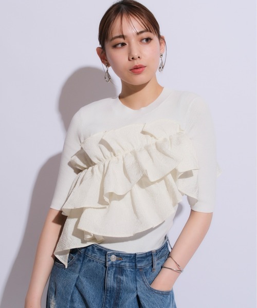 Mystrada(マイストラーダ)の「5分袖アシメフリルニット(ニット/セーター・レディース・オフホワイト/ブラック/ホワイト系その他/ライトパープル・38)」の13枚目の写真