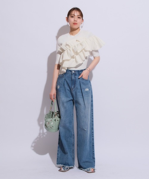 Mystrada(マイストラーダ)の「5分袖アシメフリルニット(ニット/セーター・レディース・オフホワイト/ブラック/ホワイト系その他/ライトパープル・38)」の14枚目の写真