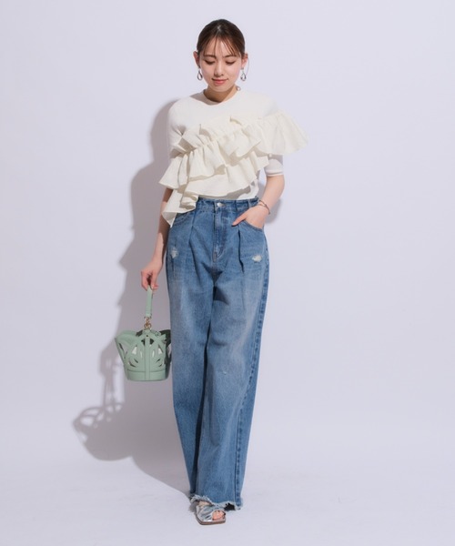 Mystrada(マイストラーダ)の「5分袖アシメフリルニット(ニット/セーター・レディース・オフホワイト/ブラック/ホワイト系その他/ライトパープル・38)」の15枚目の写真