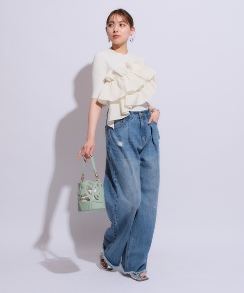 Mystrada(マイストラーダ)の「5分袖アシメフリルニット(ニット/セーター・レディース・オフホワイト/ブラック/ホワイト系その他/ライトパープル・38)」の16枚目の写真