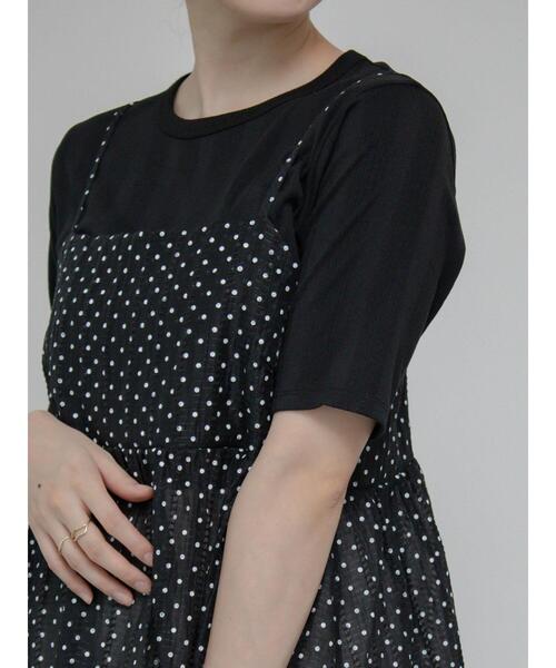 Te chichi TERRASSE(テチチテラス)の「【抗菌防臭】ランダムテレコ5分袖トップス(Tシャツ/カットソー・レディース・ブラック/オフホワイト/ホワイト・F)」の3枚目の写真