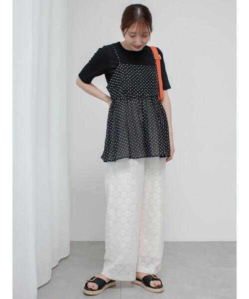 Te chichi TERRASSE(テチチテラス)の「【抗菌防臭】ランダムテレコ5分袖トップス(Tシャツ/カットソー・レディース・ブラック/オフホワイト/ホワイト・F)」の5枚目の写真