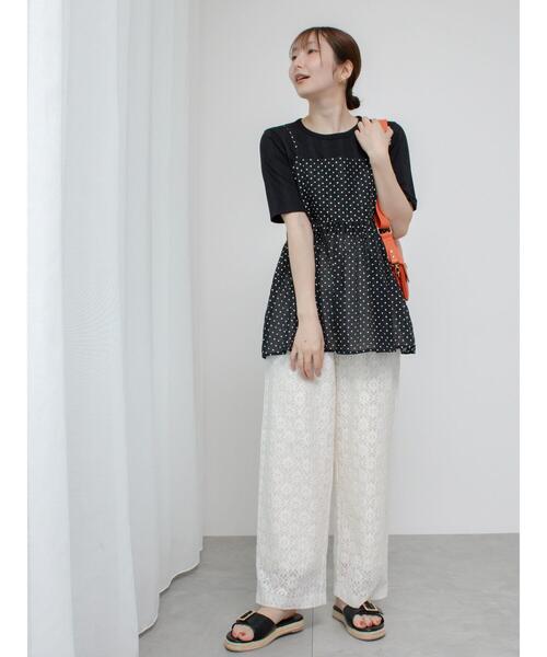 Te chichi TERRASSE(テチチテラス)の「【抗菌防臭】ランダムテレコ5分袖トップス(Tシャツ/カットソー・レディース・ブラック/オフホワイト/ホワイト・F)」の6枚目の写真