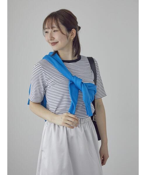 Te chichi TERRASSE(テチチテラス)の「【抗菌防臭】ランダムテレコ5分袖トップス(Tシャツ/カットソー・レディース・ブラック/オフホワイト/ホワイト・F)」の10枚目の写真