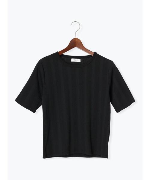 Te chichi TERRASSE(テチチテラス)の「【抗菌防臭】ランダムテレコ5分袖トップス(Tシャツ/カットソー・レディース・ブラック/オフホワイト/ホワイト・F)」の12枚目の写真