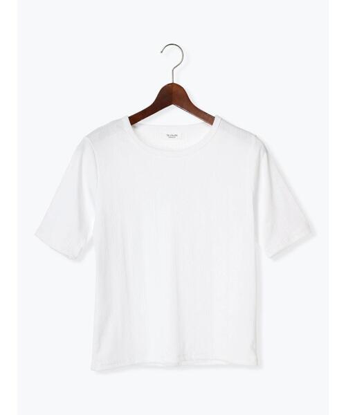 Te chichi TERRASSE(テチチテラス)の「【抗菌防臭】ランダムテレコ5分袖トップス(Tシャツ/カットソー・レディース・ブラック/オフホワイト/ホワイト・F)」の17枚目の写真