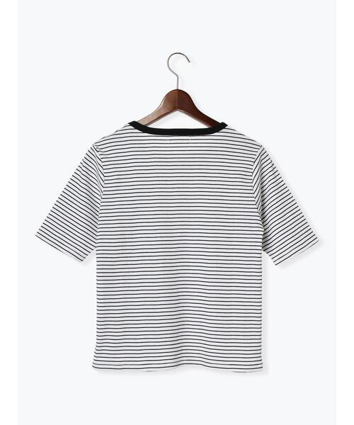 Te chichi TERRASSE(テチチテラス)の「【抗菌防臭】ランダムテレコ5分袖トップス(Tシャツ/カットソー・レディース・ブラック/オフホワイト/ホワイト・F)」の19枚目の写真