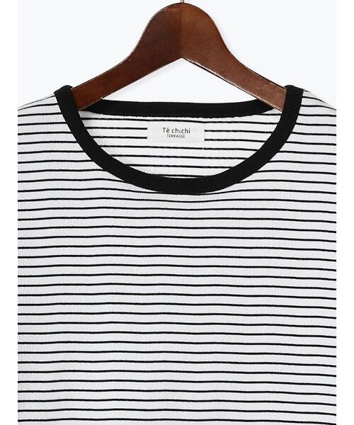 Te chichi TERRASSE(テチチテラス)の「【抗菌防臭】ランダムテレコ5分袖トップス(Tシャツ/カットソー・レディース・ブラック/オフホワイト/ホワイト・F)」の20枚目の写真