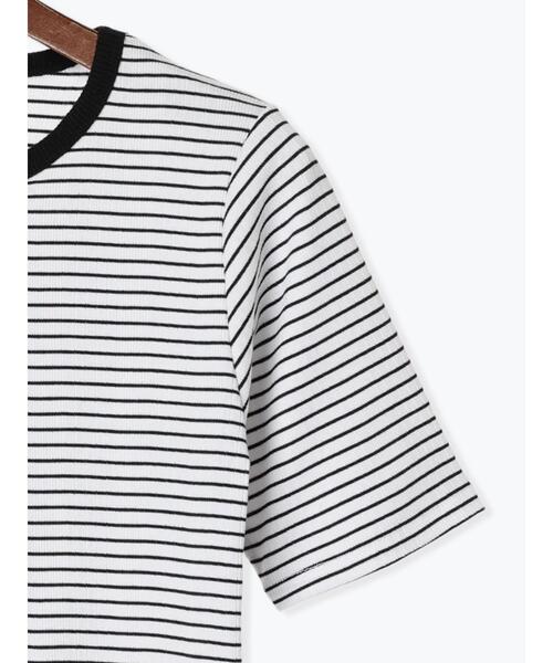 Te chichi TERRASSE(テチチテラス)の「【抗菌防臭】ランダムテレコ5分袖トップス(Tシャツ/カットソー・レディース・ブラック/オフホワイト/ホワイト・F)」の21枚目の写真