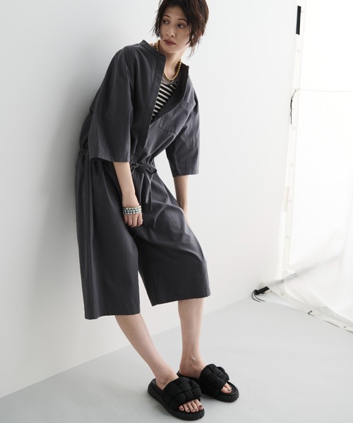 MARTE シルク ジャンプスーツ オールインワン Cross Neck Jacquard